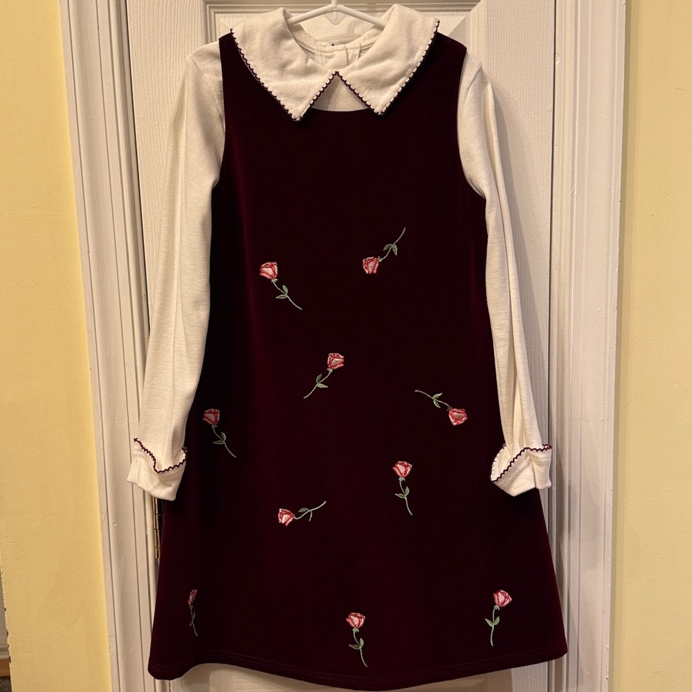 Gymboree Maroon Dress with Pink Floral Accents